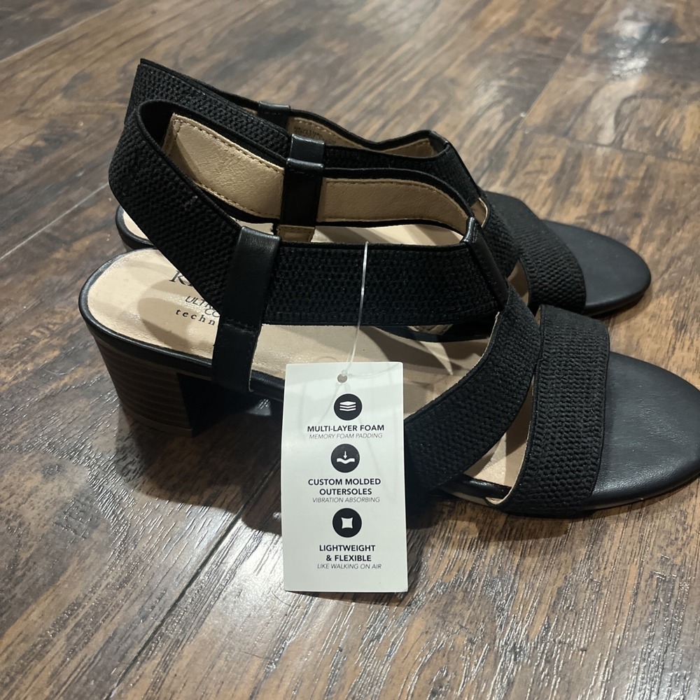 Kim Rogers Black Sandals Ultra Comfort Chunky Heel Farrah Dress Shoe Womens Sz 7 - Picture 4 of 9